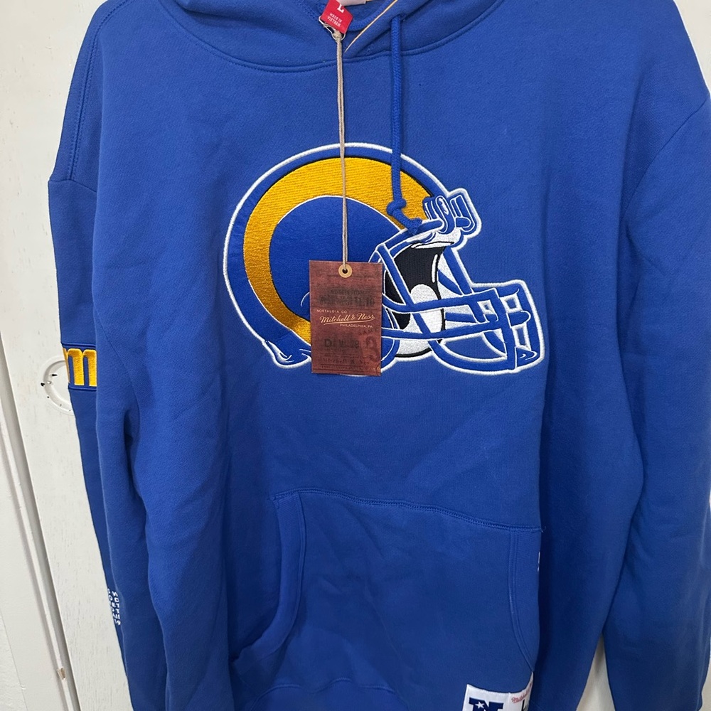 Mitchell & Ness NFL LA Rams Men's Hoodie NWT  Size L Embroidered Helmet In Front